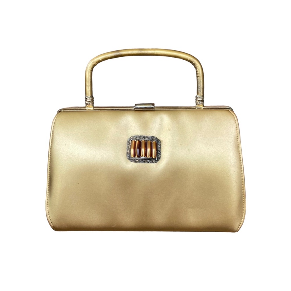 Rhythm Step Gold Vinyl Vintage 1970’s Handbag Collapsible Handle